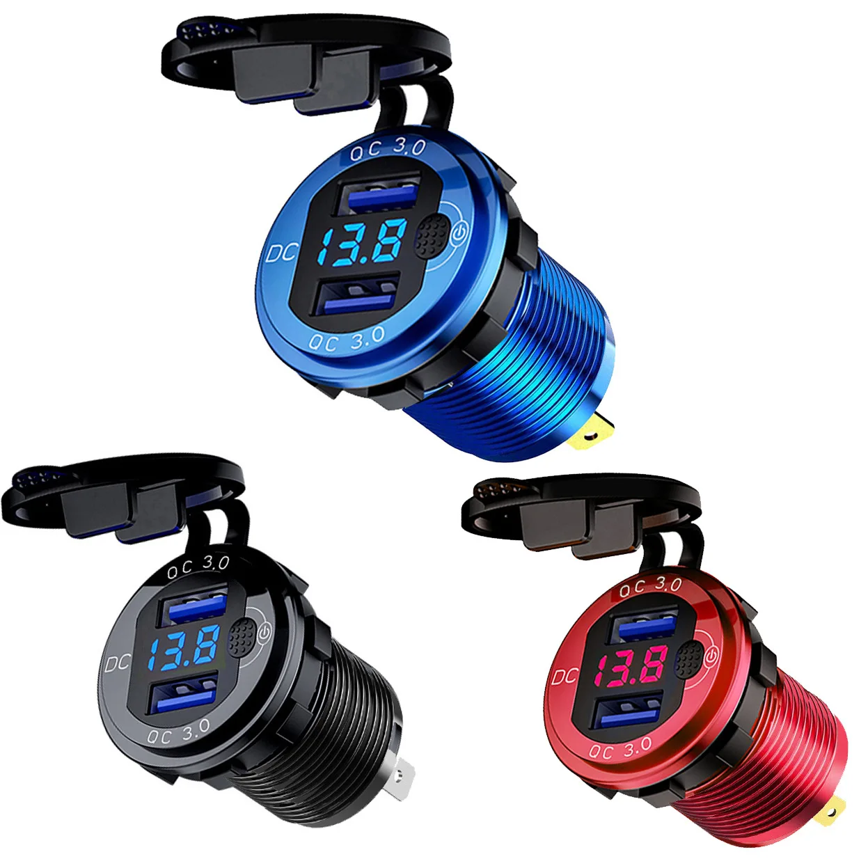 

Модификация автомобиля, мотоцикла RV Qc3.0 с вольтметром, двойное зарядное устройство USB, Электронная Кнопка, алюминиевый сплав