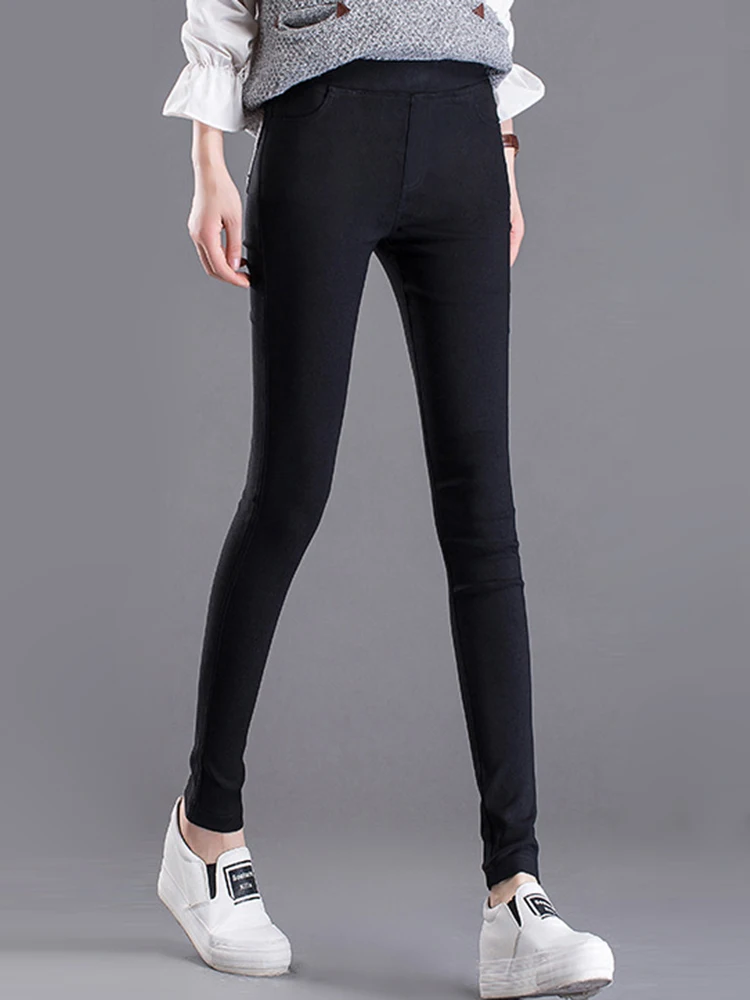 2022 Spring New Fashion Women Pencil Pants Casual Elastic Waist Skinny Trousers  Black White Stretch Pants