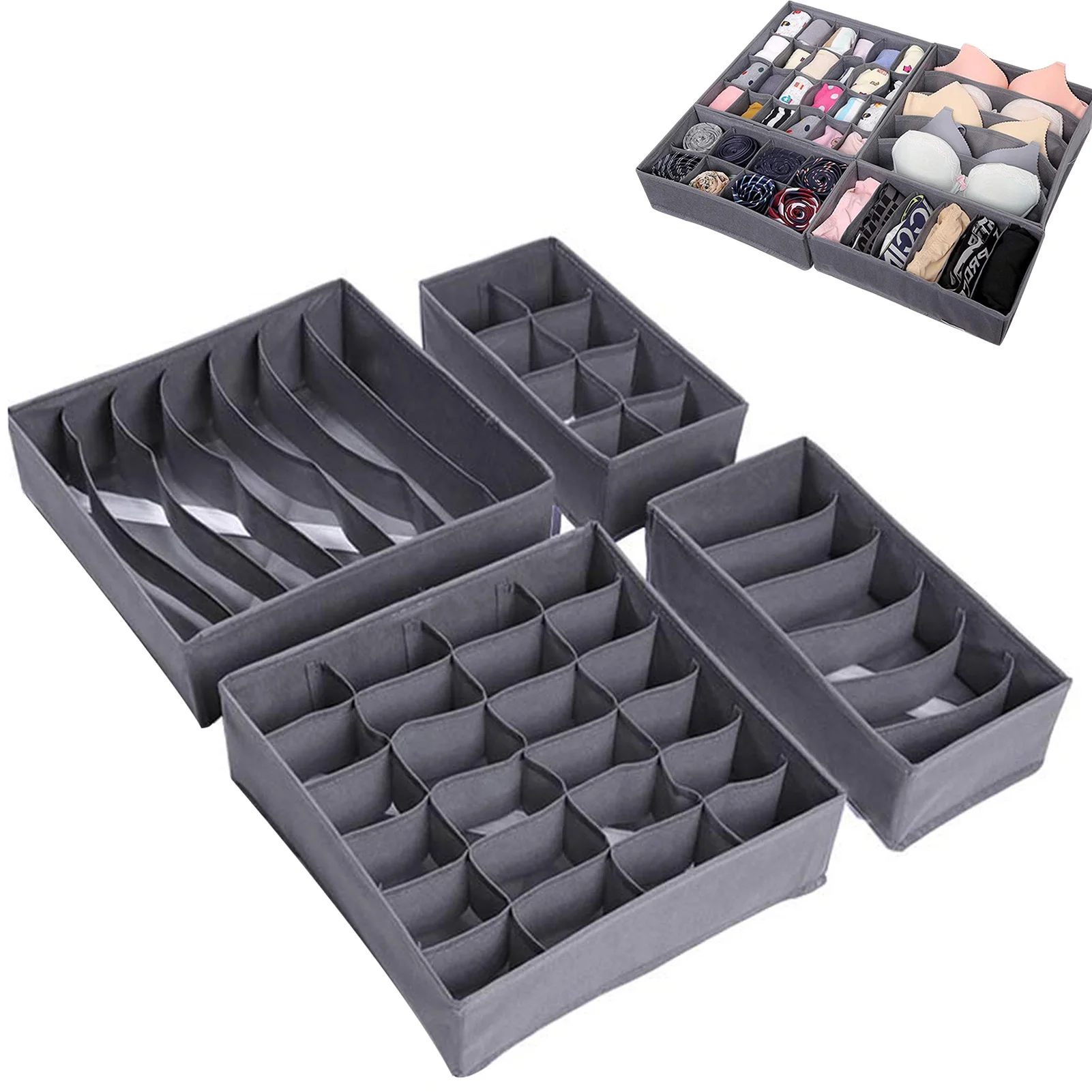 

Underwear Divider 4 Pcs Underwear Drawer Fabric Foldable Bra Lingerie Storage Basket Organizers And Storage Bins For Undies Ties