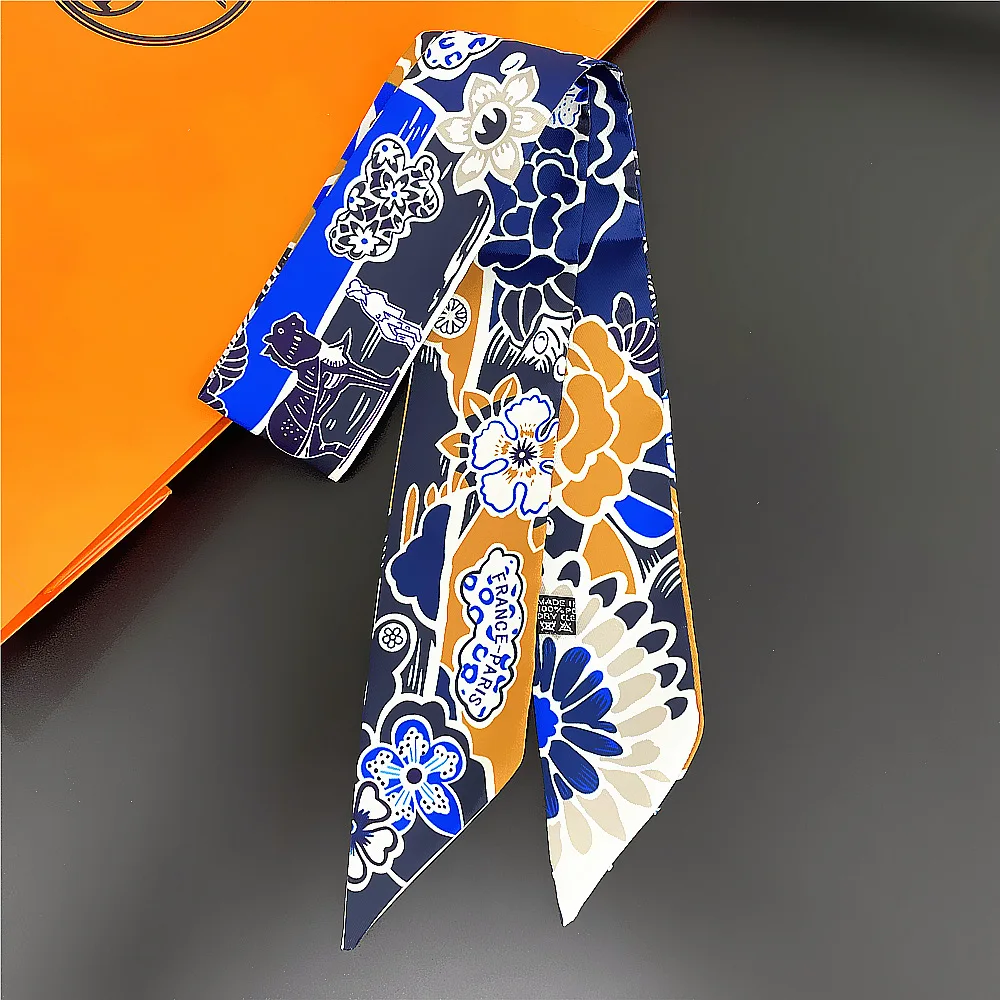 

Flower Horse Printed Small Scarf Women Silk Scarf Headband 90cm Long Scarves Bag Accessories Ribbon Bandeau Luxe Luxury Hijab