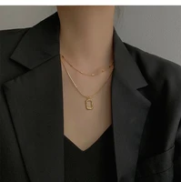 fashion vintage gold silver color double chian square pendant necklace for women girl sweater chain necklace fashion jewelry
