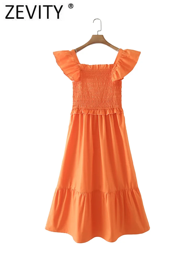 

Женское модное однотонное Плиссированное Платье-миди ZEVITY в стиле пэчворк с оборками, женское шикарное летнее платье без рукавов DS842