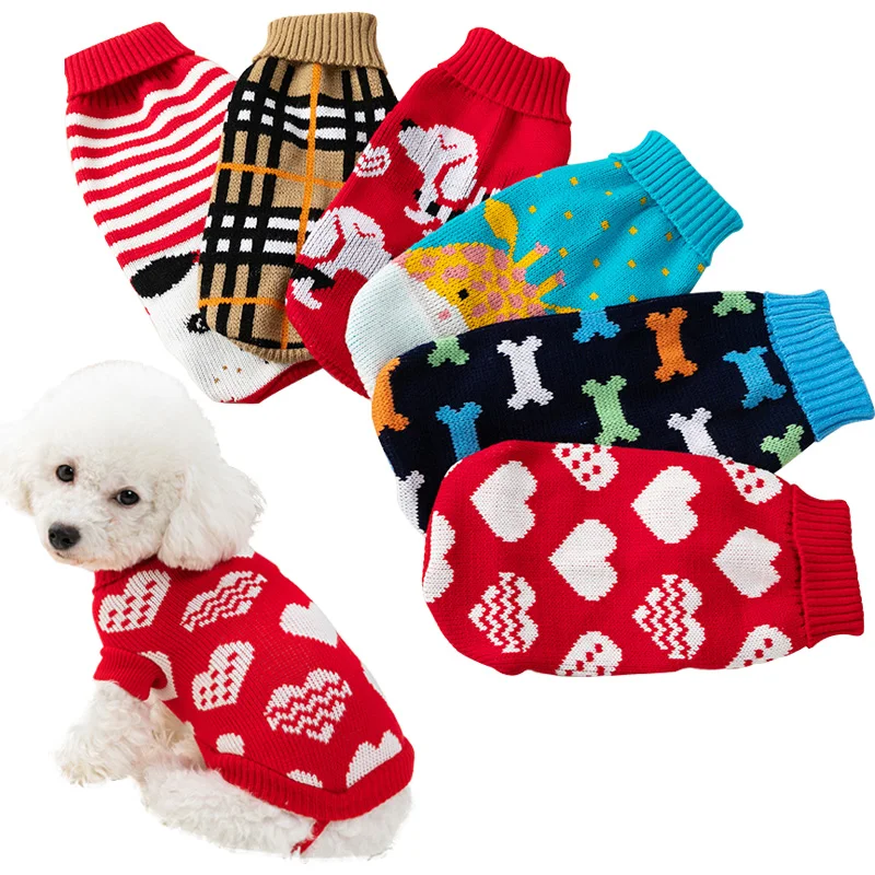 

Warm Pet Sweater Winter Warm Dog Clothes Classic Dog Sweater Pet Knitted Xmas Chihuahua Clothing Dog Coat for Small Dogs