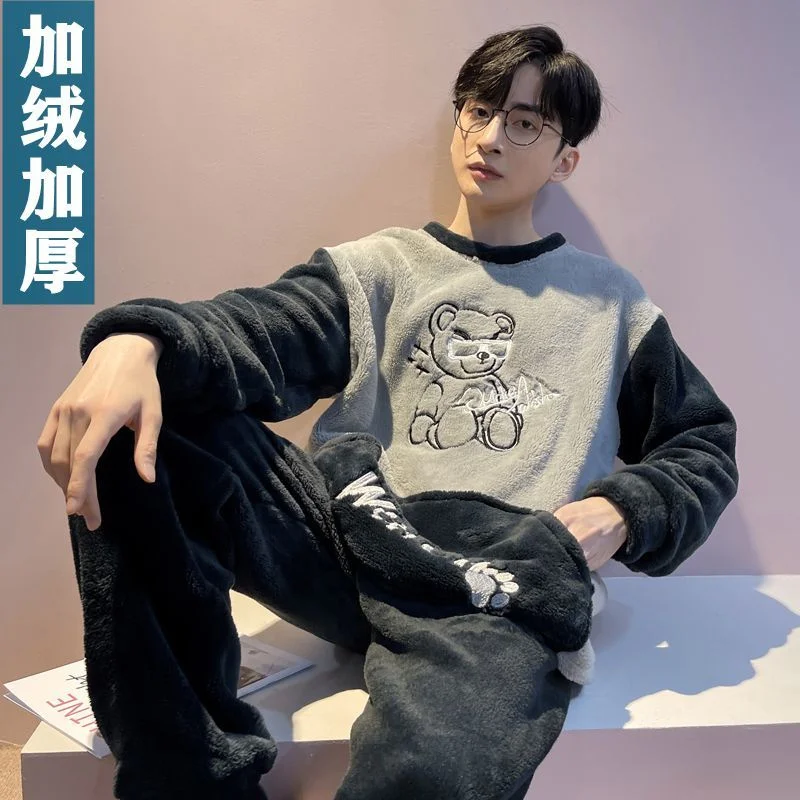 Full Pajamas Set Man Casual Sleepwear For Women Thick Flannel Cartoon Length Pyjama Women's Winter Warm Fashion Homewear