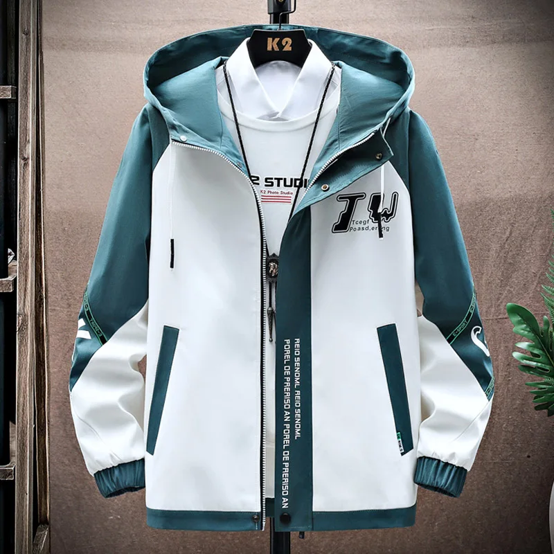 

2022 Spring Autumn New Men's Hooded Jacket Teen Trend Coat Student Jacket Men's Printed Casual Long Sleeve Jackets Drop Ship