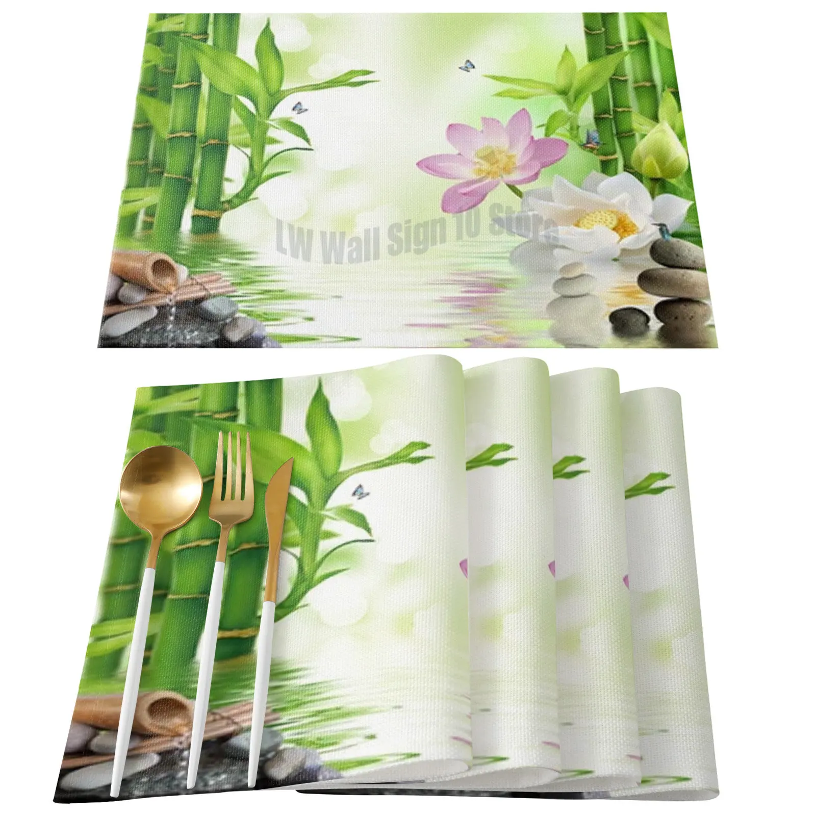 

4/6 Pcs Placemat Zen Stone Bamboo Lotus Table Mat For Dining Table Kitchen Accessories Coffee Tea Coaster