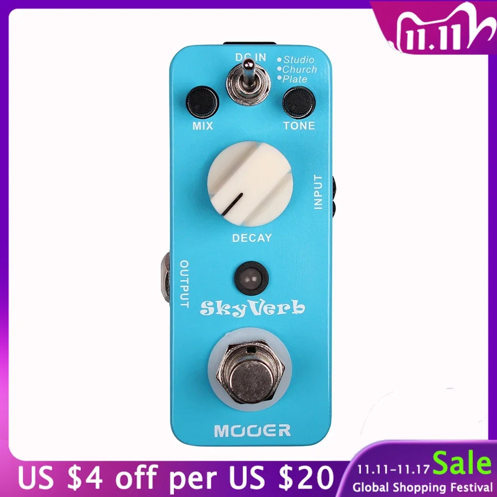 

MOOER Skyverb Guitar Effect Pedal Digital Reverb 3 Reverb Modes Studio Church Plate True Bypass Full Metal Shell Guitar Pedal