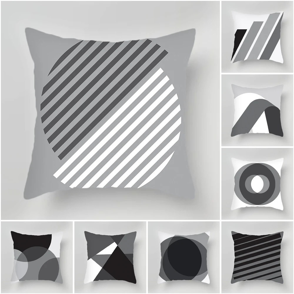 

Black White Grey Geometric Cushion Cover 60x60cm Living Room Office Sofa Pillow Case Nordic Home Decor Plush Throw Pillow Cover