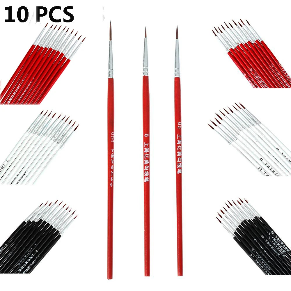 10Pcs Fine Hand Painted Thin Hook Line Pen Thin Acrylic Nylon Drawing Brush Hand Painted Art Supplies Suitable for Watercolor