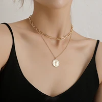 new fashion metal necklace double layer necklace for women girls clavicle chain avatar round card pendant jewelry party gifts