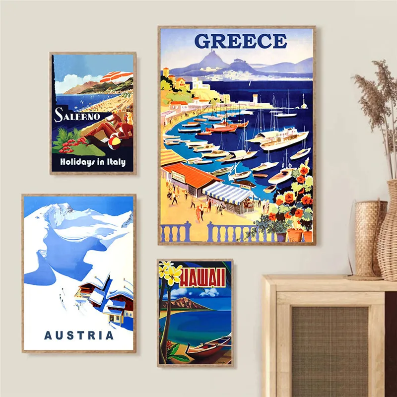 Художественный постер на холсте с изображением Греции, Гавайского побережья, римского Сидней, Франции, путешествий, декор для гостиной, домашняя Настенная картина