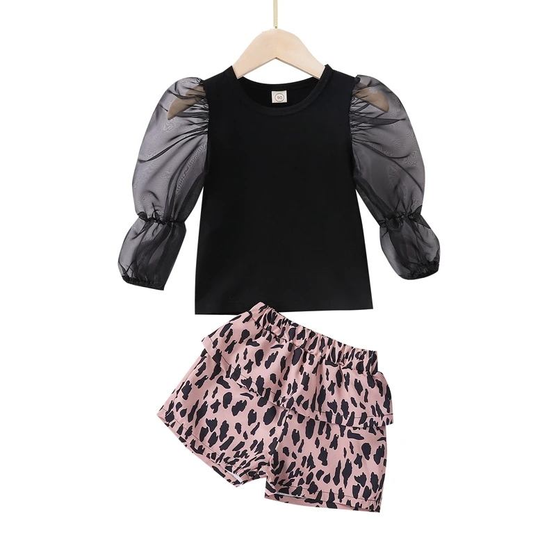 Футболка и шорты для девочек с длинным рукавом-фонариком |