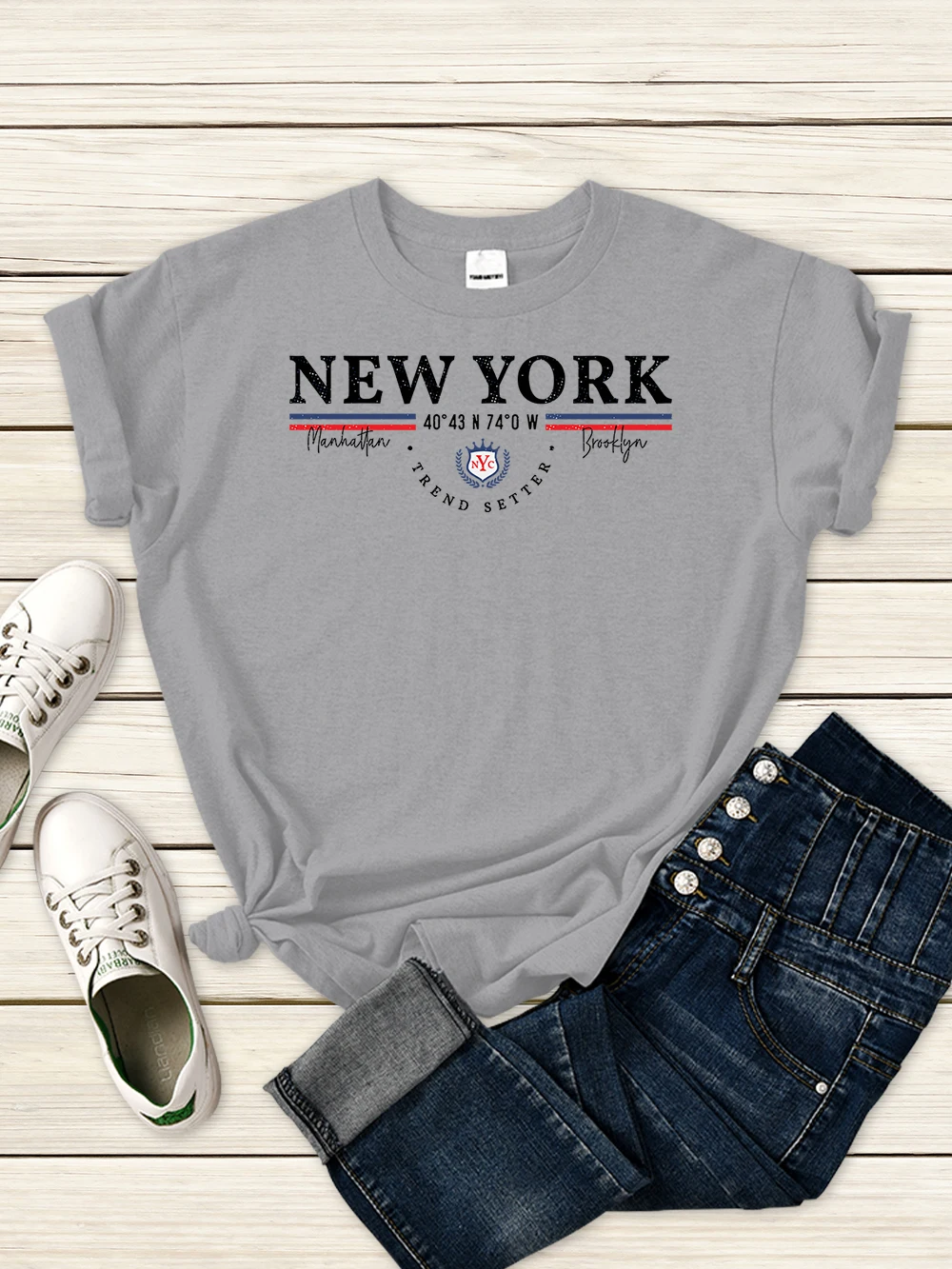 

Футболка женская с манхэттеном, базовая Повседневная рубашка в стиле Харадзюку, одежда в Бруклинском стиле, лето