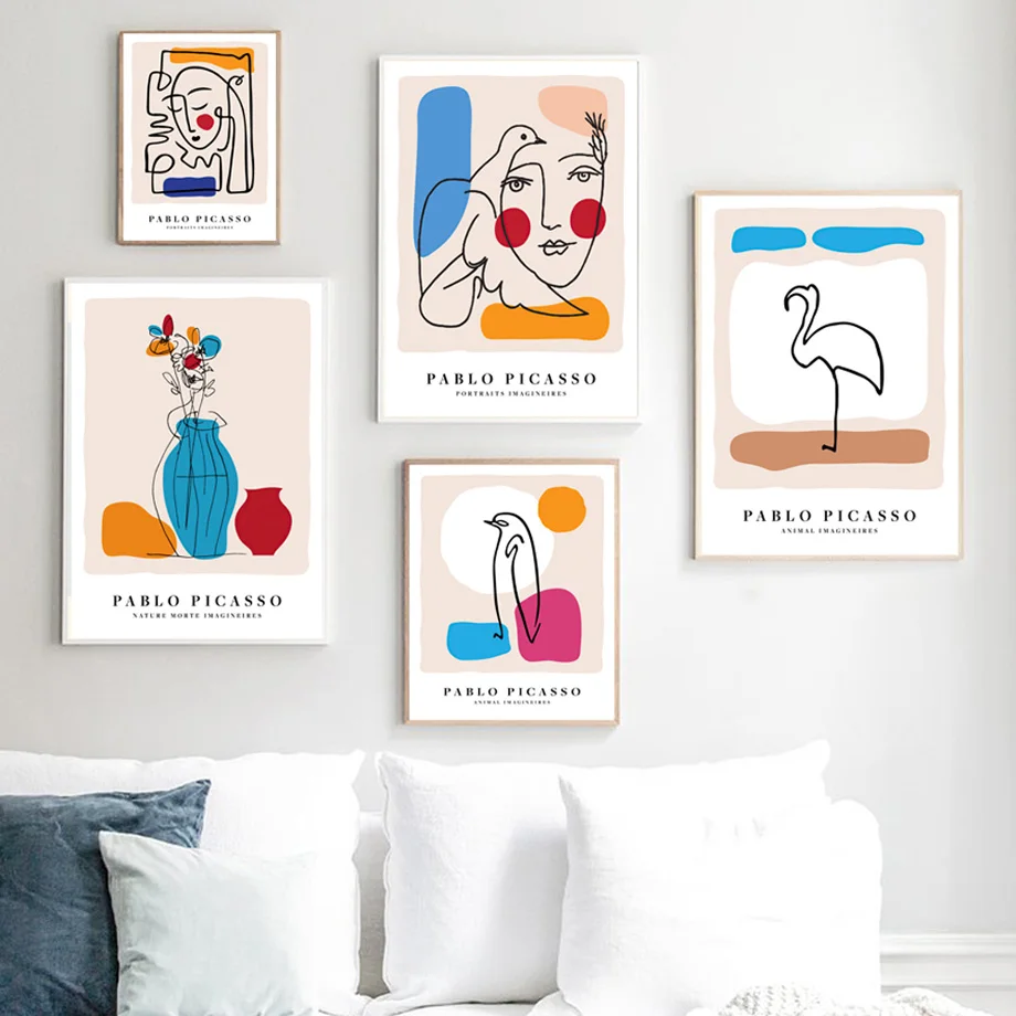 

Picasso Dachshund Flamingo Abstract Lines Nordic Posters And Prints Modern Wall Art Canvas Painting Decor Pictures Living Room