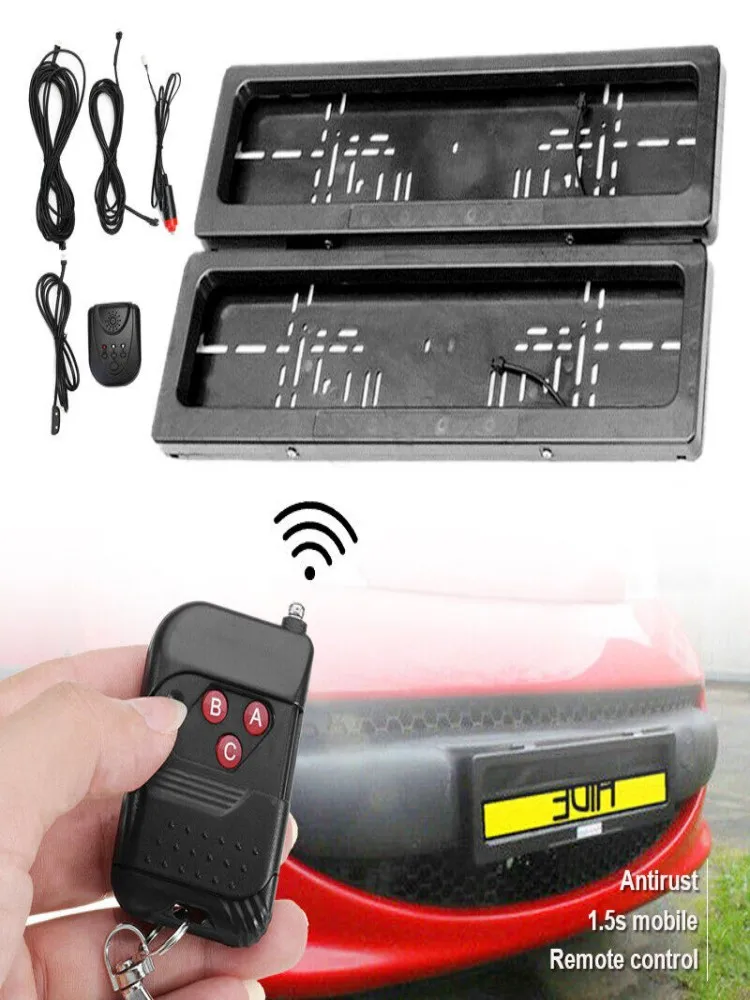 

2pcs EU License Plate Car License Plate Shutter Car Number Roller Shutter Cover Remote Hide Cover Shutter Frame