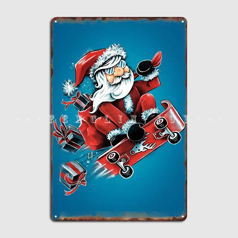 Santa Skateboarding Metal Sign Wall Decor Club Bar Retro Club Home Tin Sign Poster