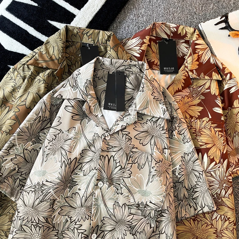 Рубашка мужская с цветочным принтом красивая летняя шикарная модная в стиле Ins