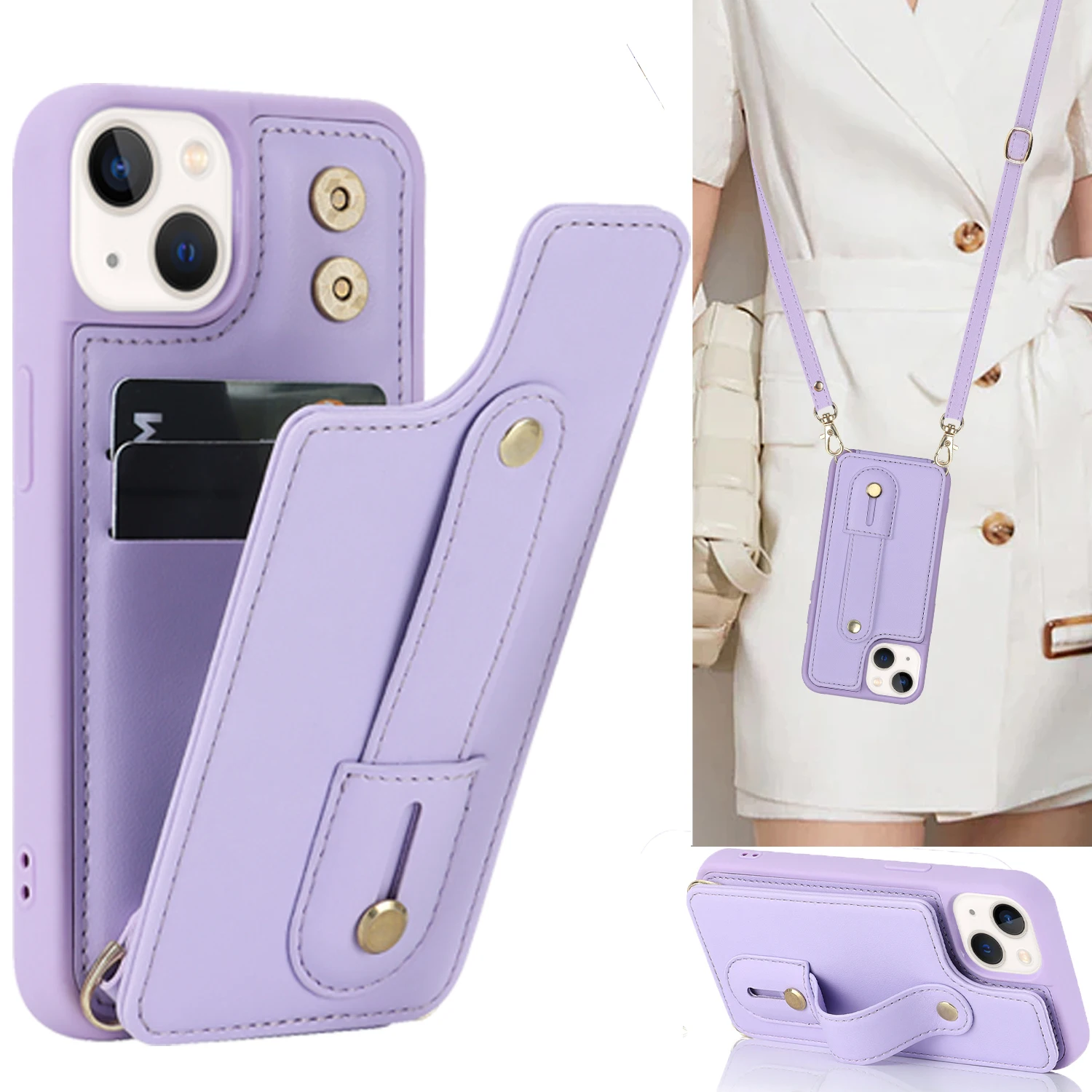 

Crossbody Neckband Lanyard Wristband Wallet Leather Case for iPhone 15 14 11 12 13 Pro Max XS 7 8 Plus SE 2022 Card Holder Cover