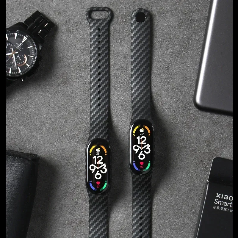 Фото Для Xiaomi Mi Band 7 ремешок из углеродного волокна nfc браслет умные часы MIband 5 силиконовый браслет correa Mi Band 4 5 3 6 аксессуары №3