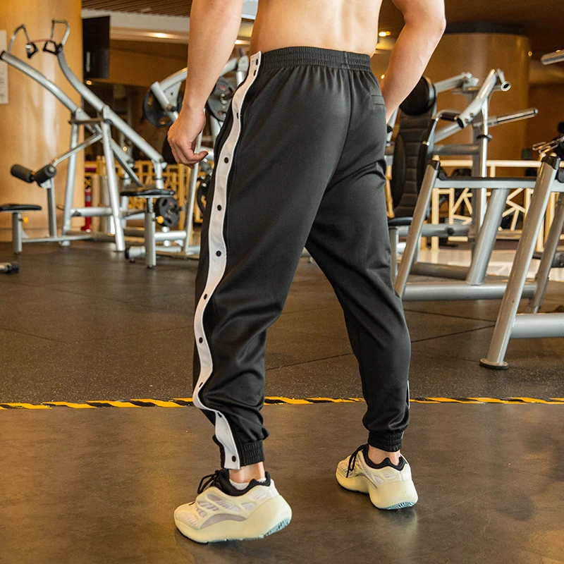 

Men Sport Pants Running Basketball Gym Jogging Trousers Full-opening Button-down Casual Loose Foot Guard Tracksuit Sweatpants
