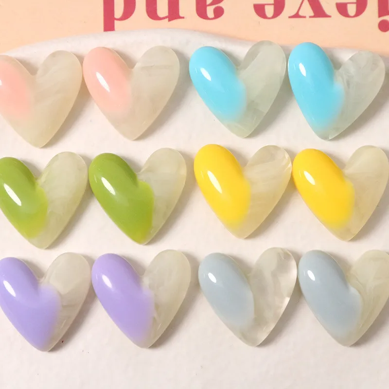 

Newest 50pcs/lot color print cartoon hearts shape resin flatback cabochon beads diy jewelry earring/hair accessory