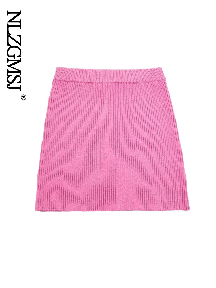 

Nlzgmsj 2022 Women Fashion High Waist Ribbed Knit Mini Skirt Vintage High Waist With Elastic Waistband Female Skirts Mujer