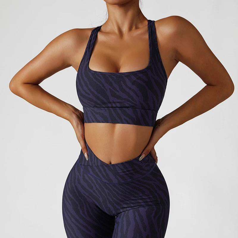 Leopard Print Yoga Bra With Chest Pad Shockproof Running Camouflage Sports Bra Elasticity Lingerie Sexy Women's Gym Fitness Vest