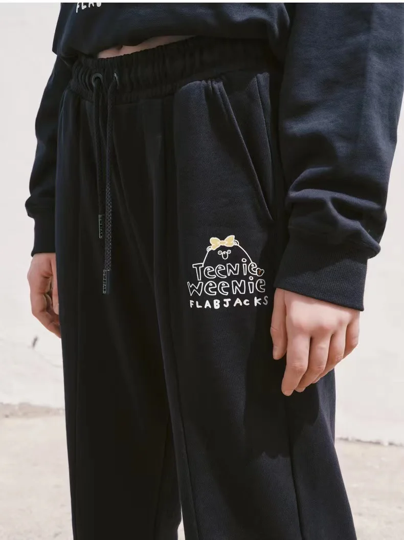 

Свободные брюки с аниме мультяшной вышивкой, повседневные уличные брюки синего цвета для осени и зимы