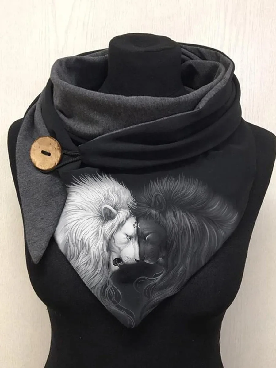 

Pdmcms Apparel Lion Two Tone Art Print Casual Scarf For Winter fashion warm items indoor shawls and outdoor scarves