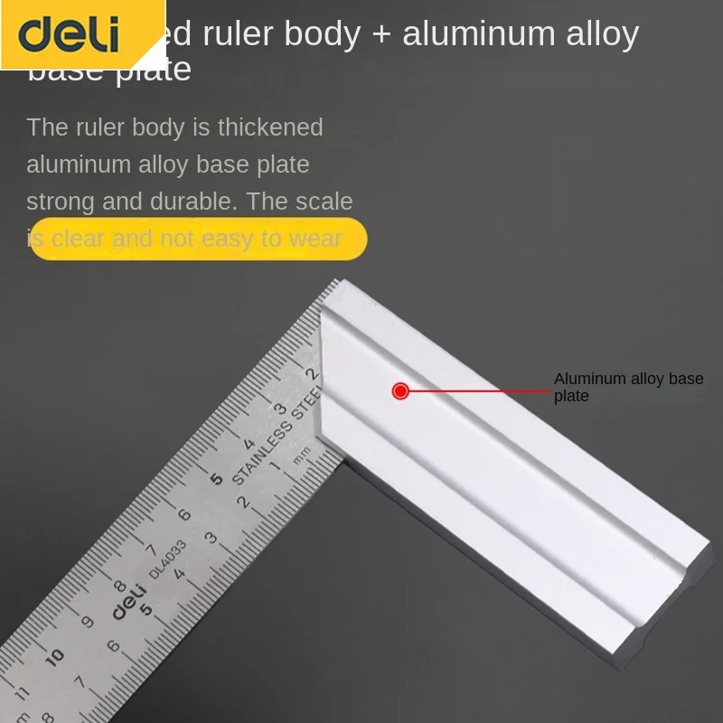 DELI  90 Degree Angle Ruler Stainless Steel L Shape Ruler Double Sided Ruler Measuring Tool Metal Straight Woodworking Tools