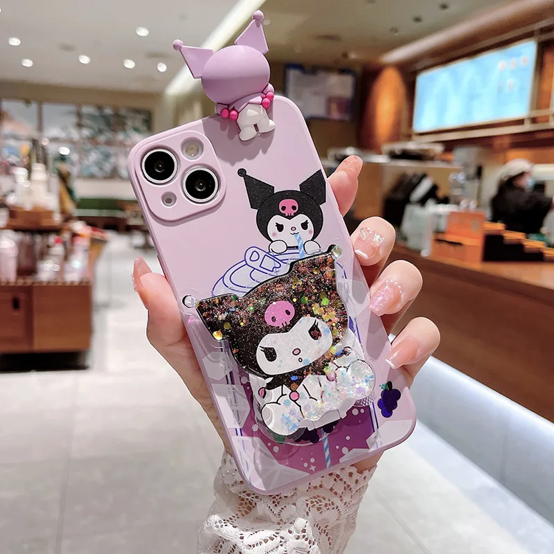 

Новинка, милый держатель зеркала в стиле каваи Kuromi My Melody, Sanrio, аниме, милая мультяшная девушка, сердце iPhone11/12Promax/13Promax, игрушка для девочек