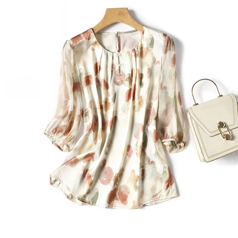 Шифоновая женская рубашка летние винтажные блузки с принтом свободные женские