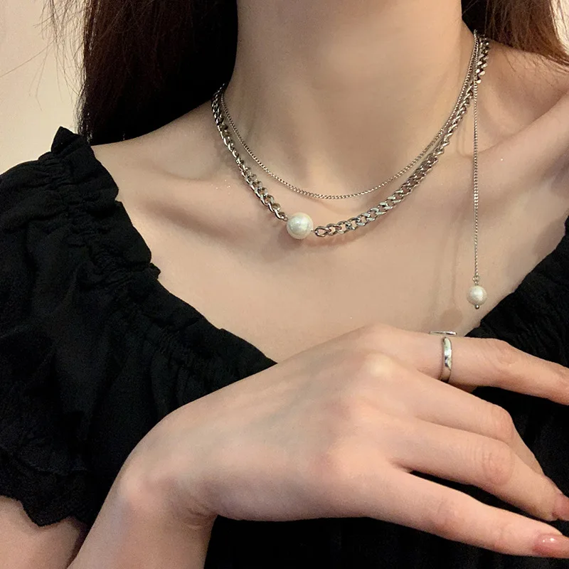 

2022 New Arrival Light Luxury Double Layered Pearl Chokers Necklaces For Women Fashion Imitation Pearl Metal Jewelry Gifts