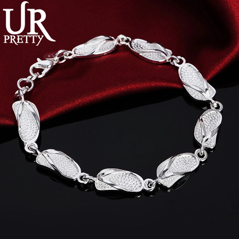 

URPRETTY 925 Sterling Silver Eight Slippers Chain Bracelet For Man Women Wedding Engagement Party Jewelry Gift