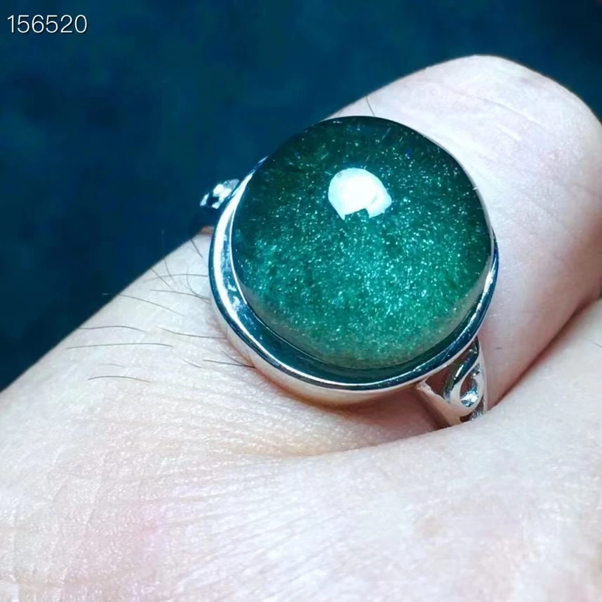 

Natural Green Phantom Quartz Round Adjustable Ring Crystal 13*13*10mm 925 Silver Phantom Ring Women Men Jewelry AAAAAA