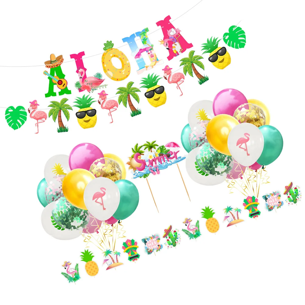 

Party Banner Summer Hawaii Luau Hawaiian Suppliesballoons Pineapple Birthday Cupcake Piksdecor Decorations