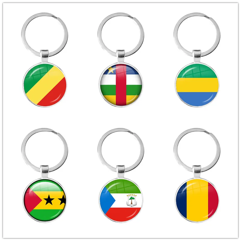 

Chad,Central African,Equatorial Guinea,Gabonese,Congo,Sao Tome And Principe National Flag Keychain Glass Cabochon Key Rings