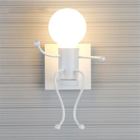 Современная простая мультяшная настенная лампа E27 в виде маленького человека для детской комнаты, кухни, столовой, спальни, фойе, кабинета, коридора, настенная лампа-робот