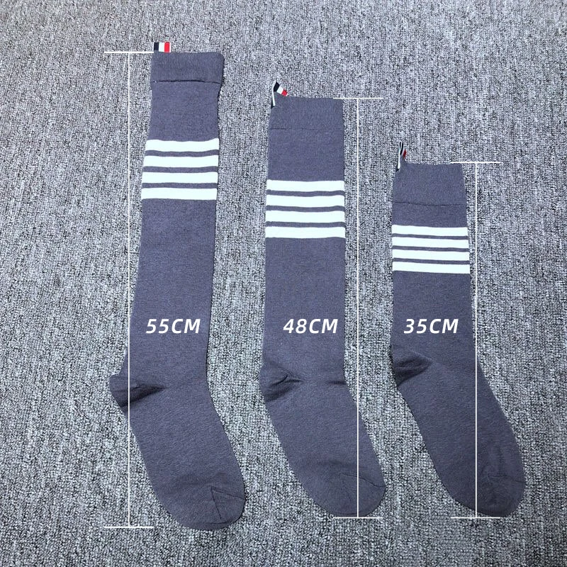3 Pairs/Box TB THOM Socks Classic Luxury Cotton Men's Sock Breathable Striped Casual Calf Stocking Women Socks Gift Box