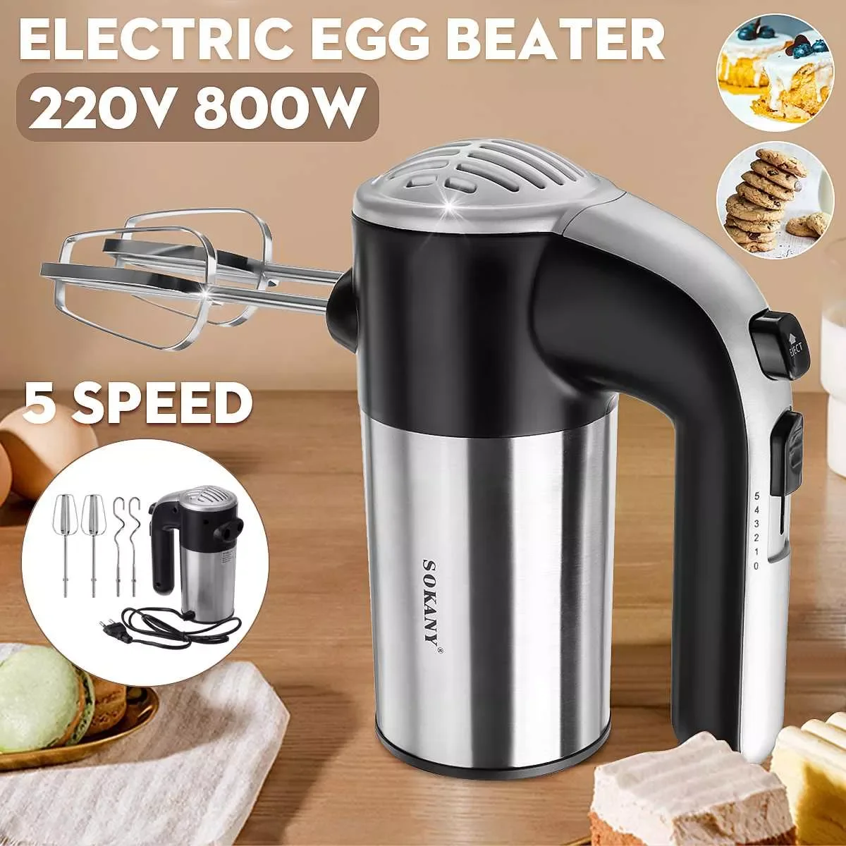 

800W Electric Hand Mixer Whisk Egg Beater Cake Baking Home Handheld Small Automatic Mini Cream Food Whisk Blenders Kitchen