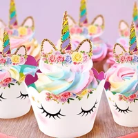 rainbow unicorn cupcake wrappers cake topper unicorn birthday party cake decorations kids baby shower unicorn party supplies