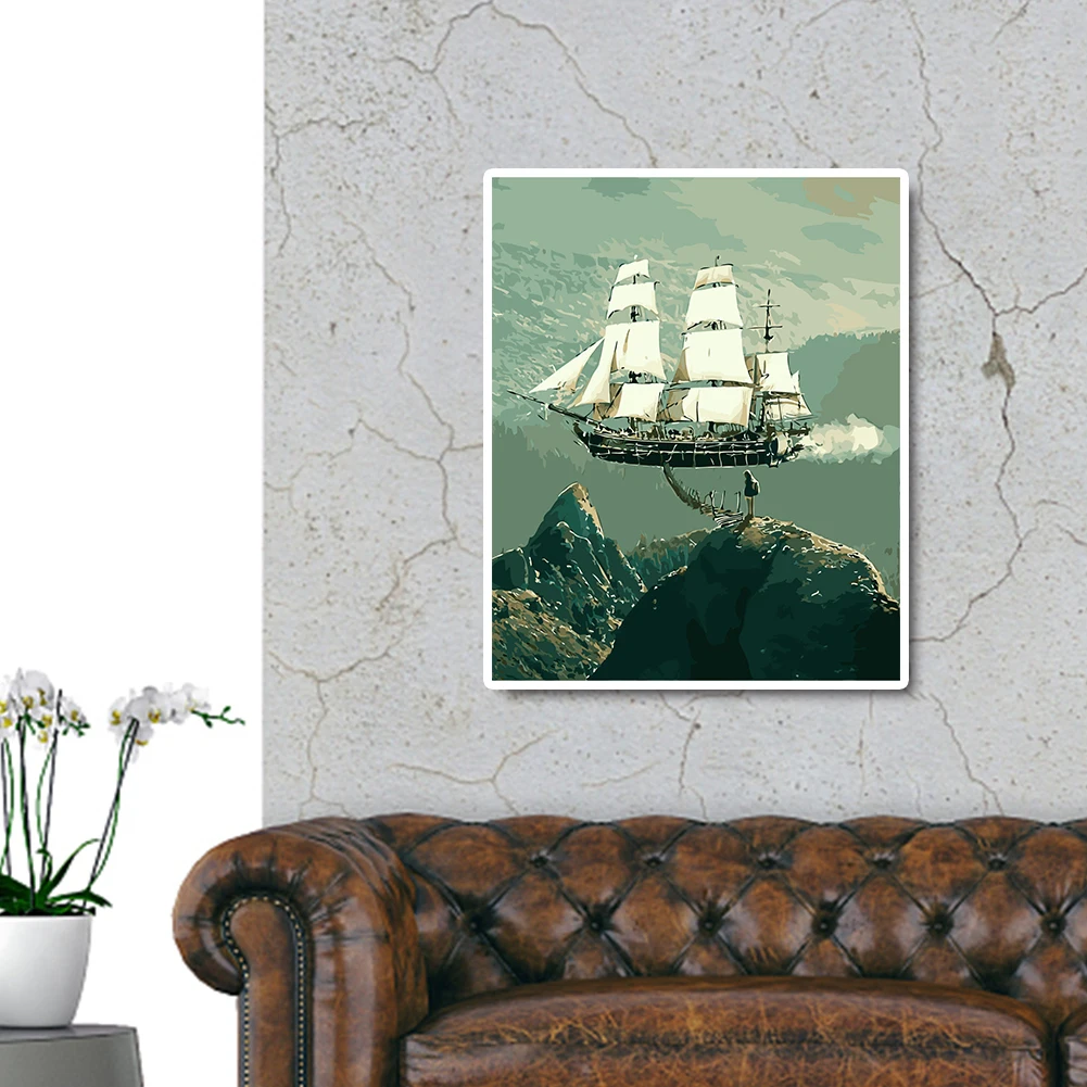 

Acrylic Color Drawing Picture DIY Oil Painting By Numbers Boat Hands Painted Art for Household Bedroom Decoration