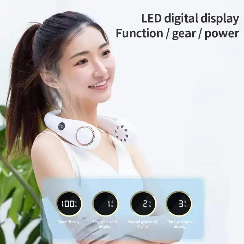 

Electronic Hanging Neck Fan Silent 360 Degree Surrounding Wind Electric Fans Leafless Outdoor Fans Neckband Fan Portable