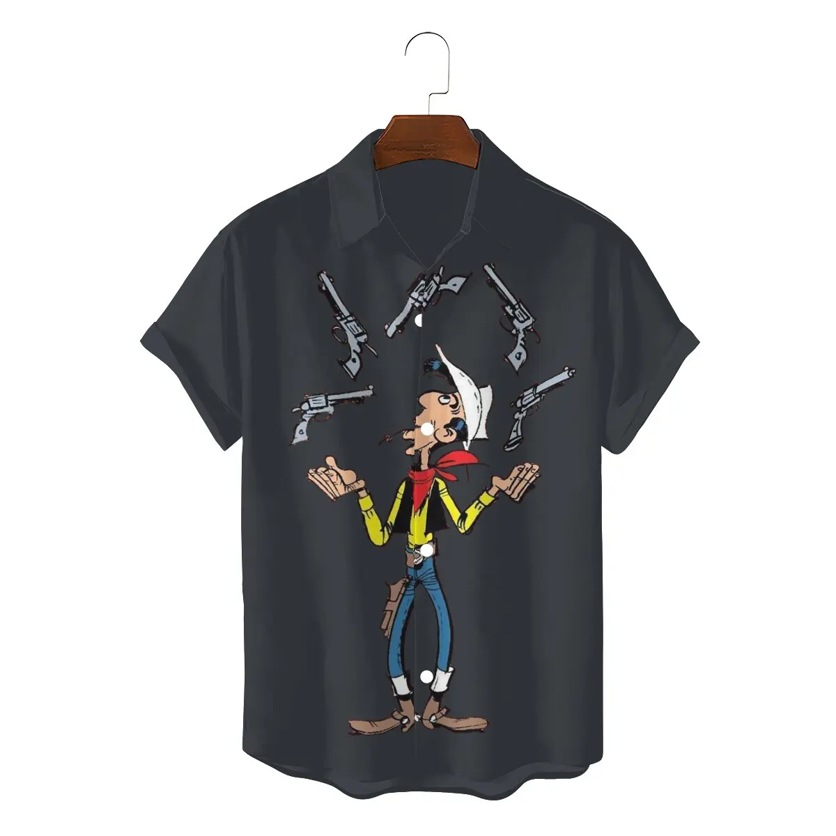 

Jonglage Armes 2022 Man's Casual Hawaii Shirts Lucky Luke Cartoon Square Collar Tops Polyester 3D Shirt High Quality