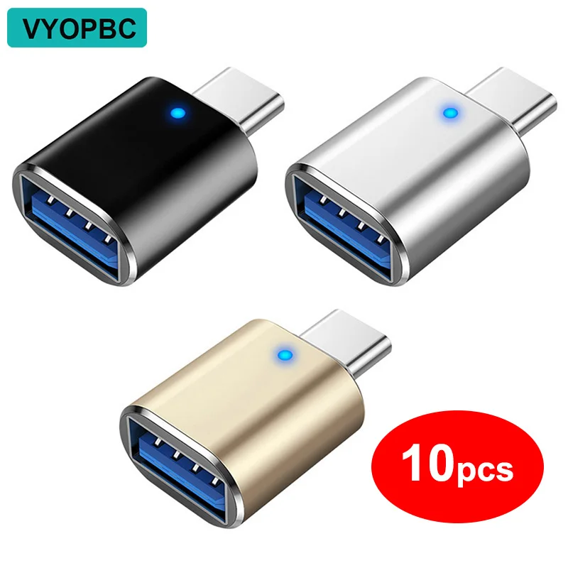 

10Pcs USB C Adapter 3A LED USB 3.0 To Type C Adapter For Macbook Xiaomi POCO Huawei Samsung S22 S20 Type-C To USB OTG Adapters