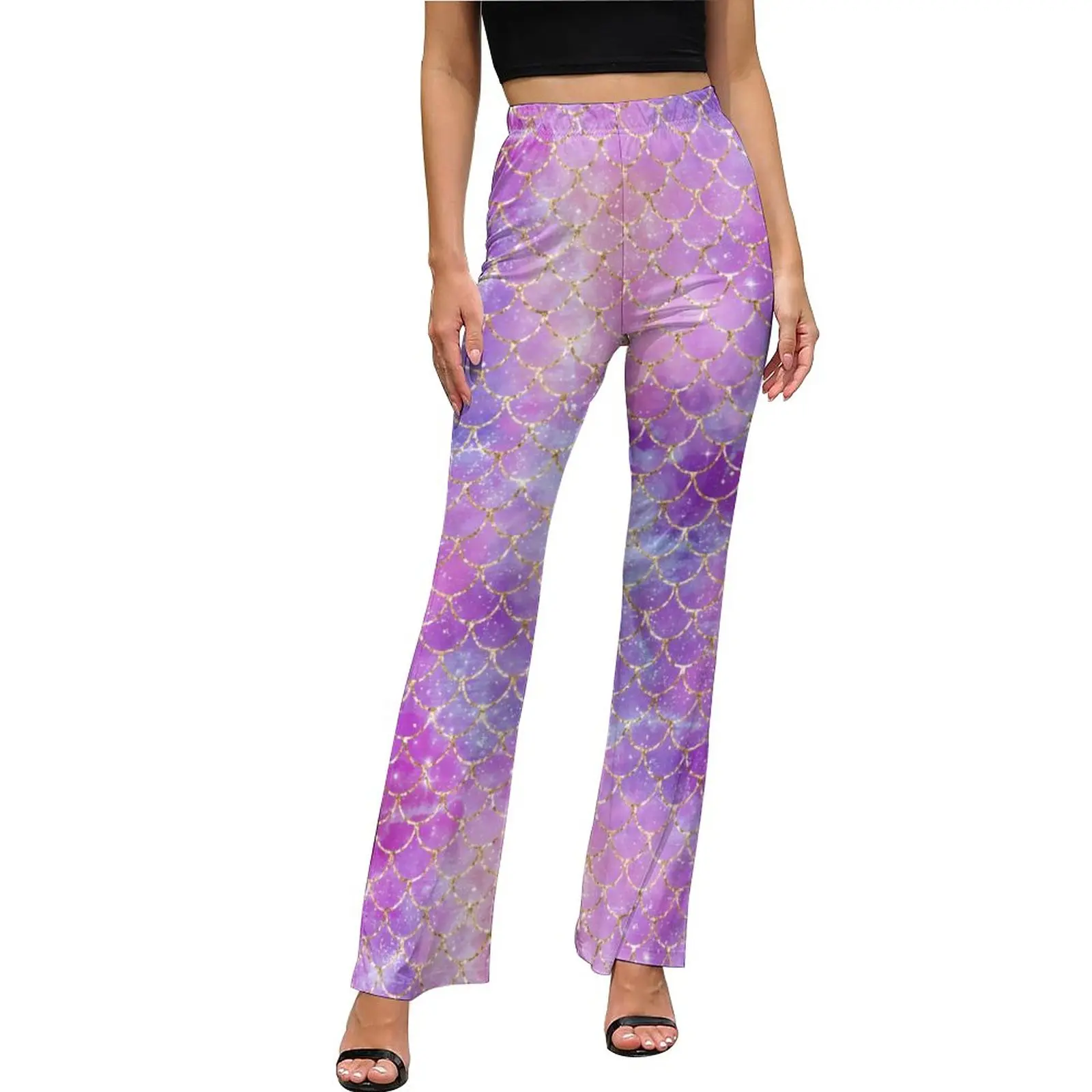 

Galaxy Design Casual Pants Summer Mermaid Print Home Flared Trousers Elastic High Waist Slim Stretch Street Fashion Pants