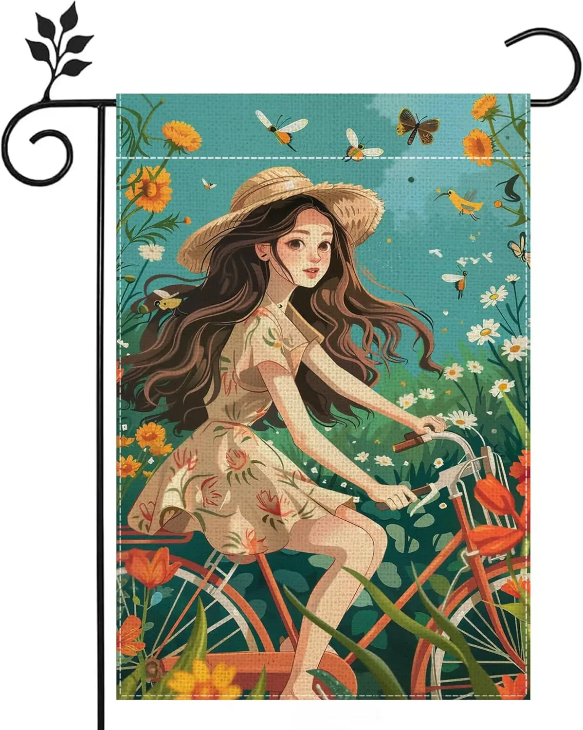 Садовый флаг для улицы садовый с подсолнухом девочек-велосипедов летний осенний