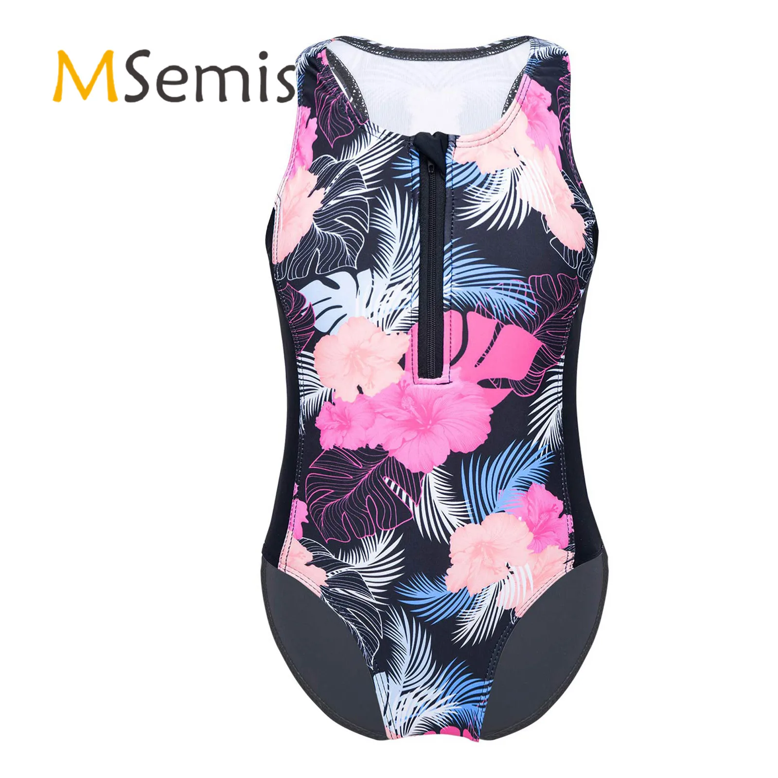 

Kids Girls Floral Print One-piece Swimsuit Sleeveless Racer Back Removable Chest Pads Swimming Jumpsuit Swim Bodysuit Beachwear