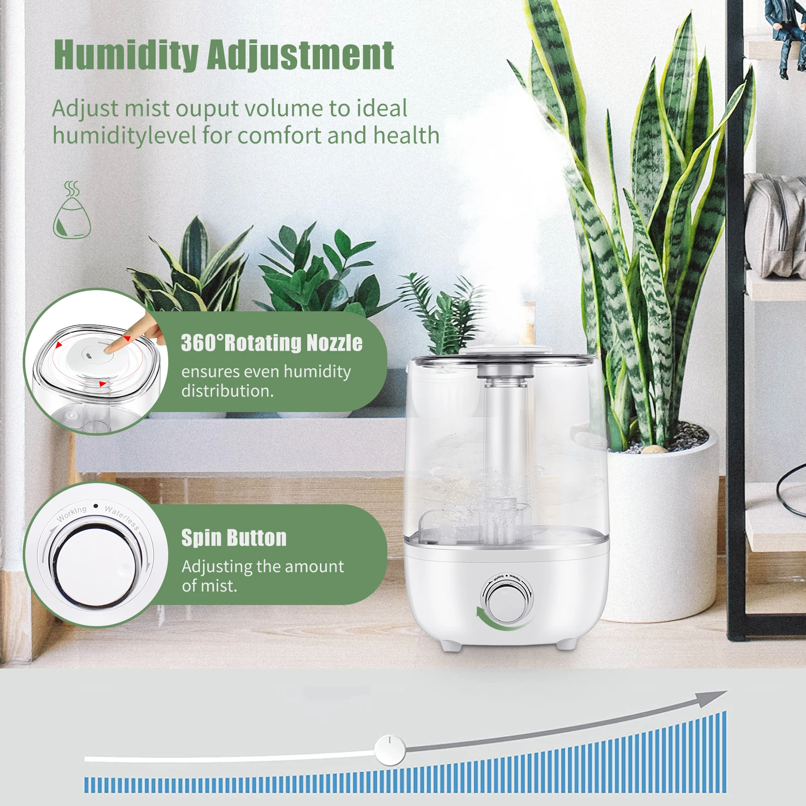 

4L Humidifiers for Bedroom Ultrasonic Air Humidifiers Aroma Diffuser Air Freshener with Extra Hose Nozzle Quiet Auto Shut Off