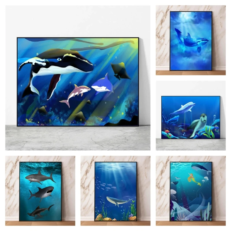 

Posters and prints Whale Fishes underwater Cuadros Best Gift Hanging Decoration Paintings Room Home Comics Pictures